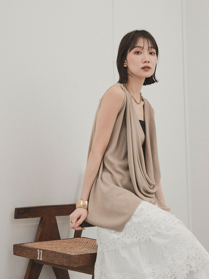 [予約]ドライタッチドレープニットプルオーバー/ベージュ