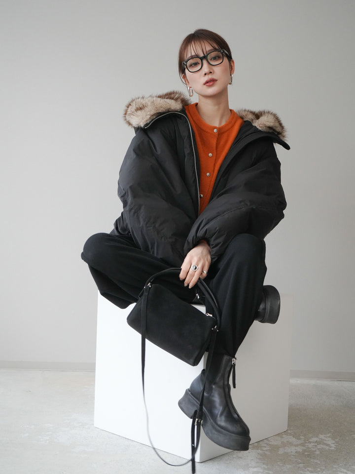 [予約]フードファーショートダウンコート/black