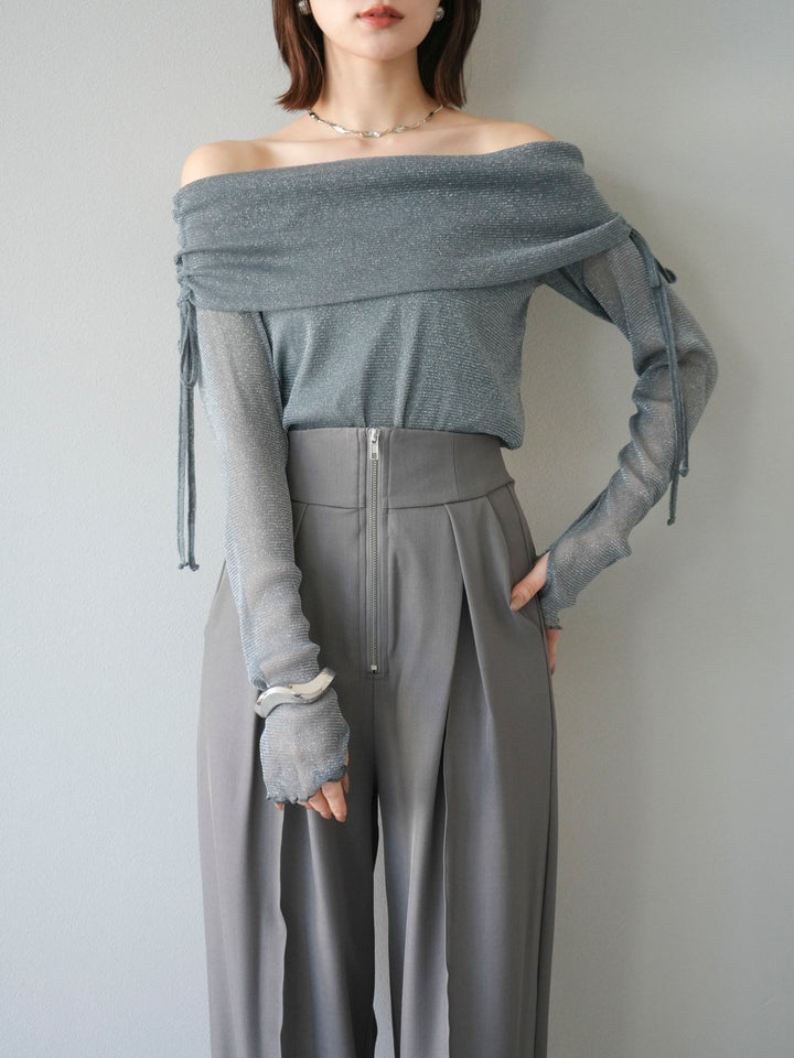 [予約]ラメシアーウィンガーホールオフショルトップス/チャコール