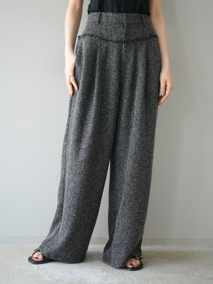 [予約]ウエストフリンジツイードワイドパンツ/ブラック