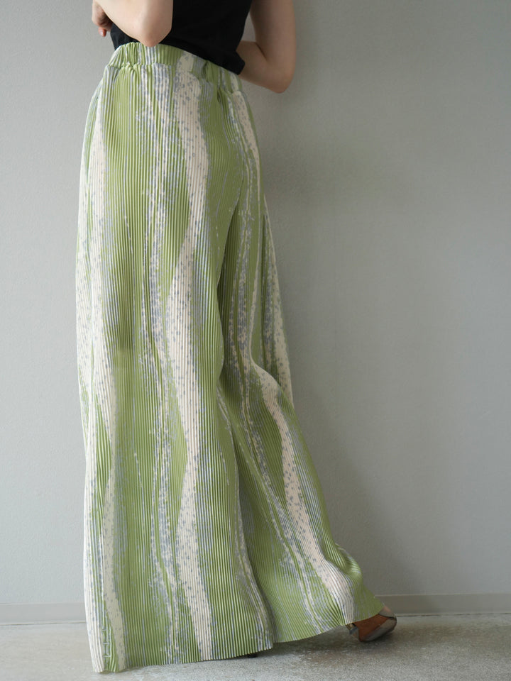 [予約]ニュアンスプリーツワイドパンツ/ライトグリーン