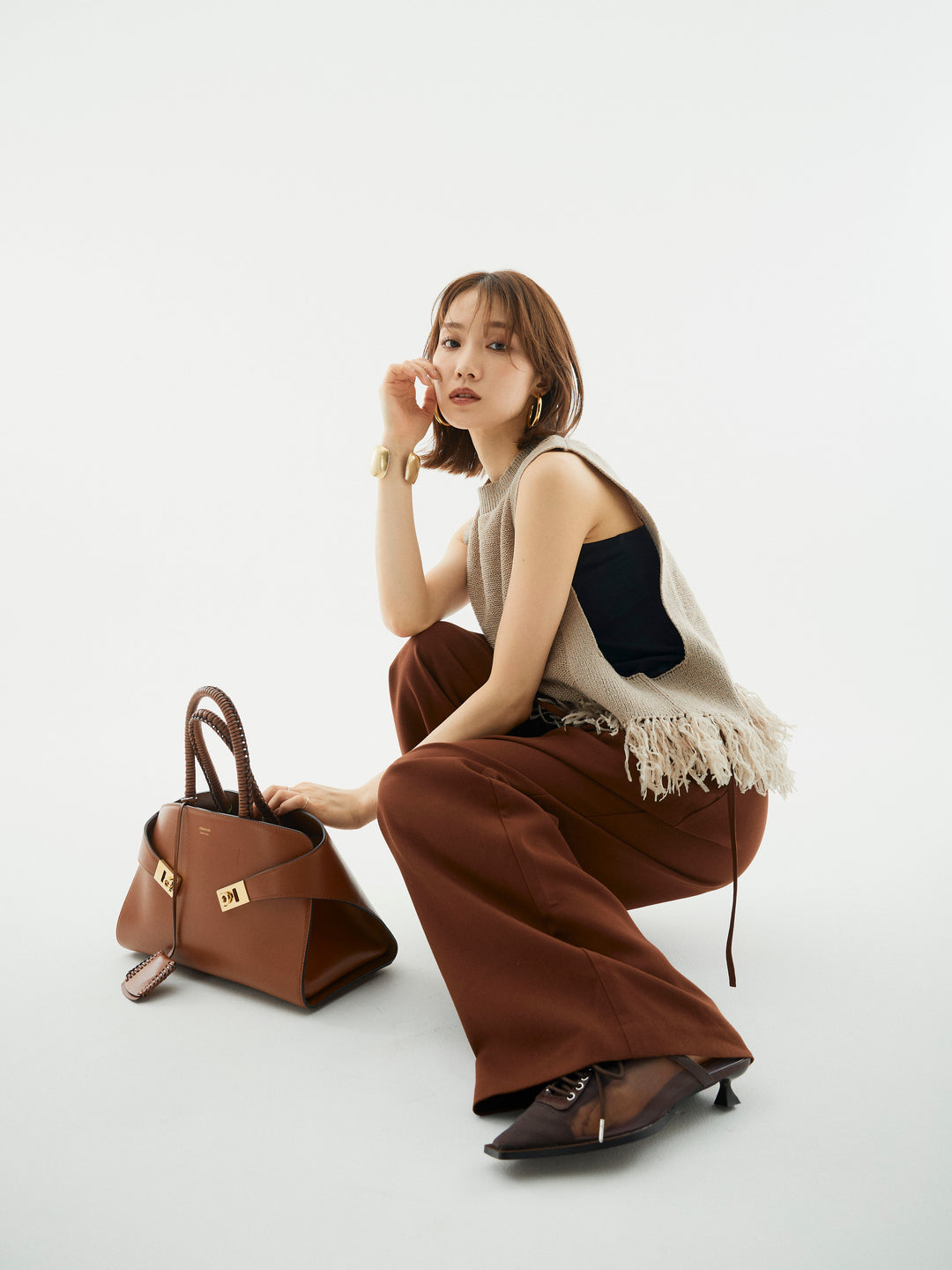 [予約]フェザーヤーンニットベスト/グレージュ