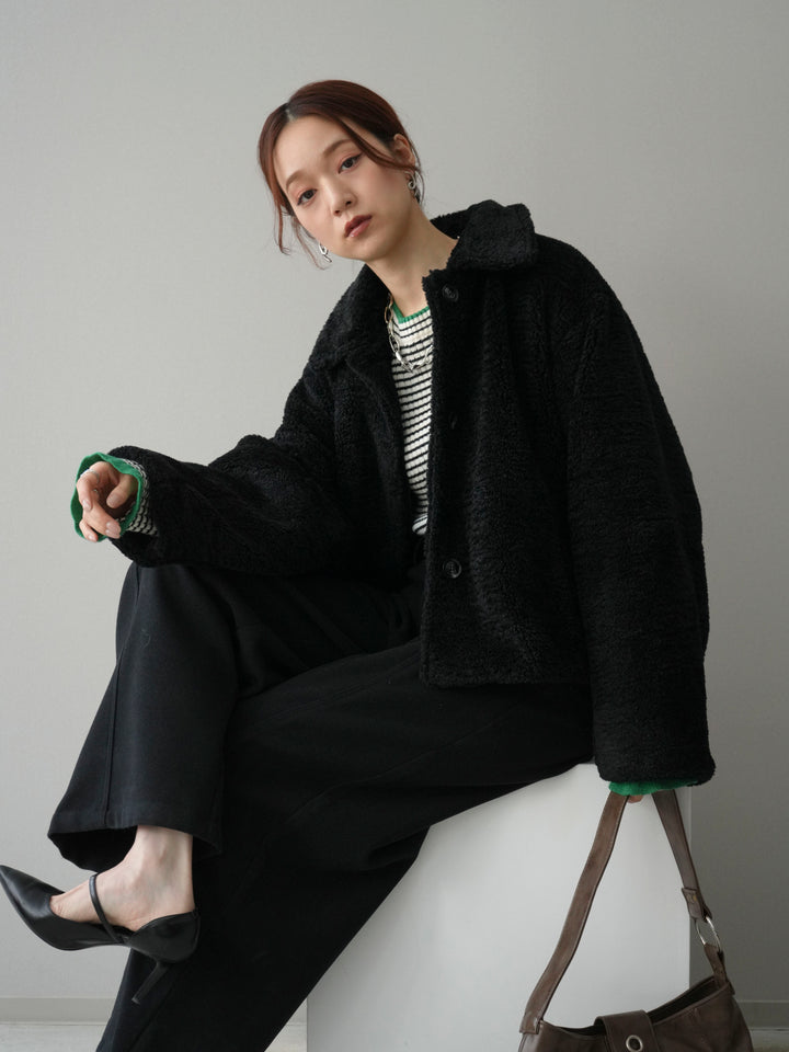 [SET]エコファーステンカラージャケット+ベルト付起毛コクーンパンツ(2set)