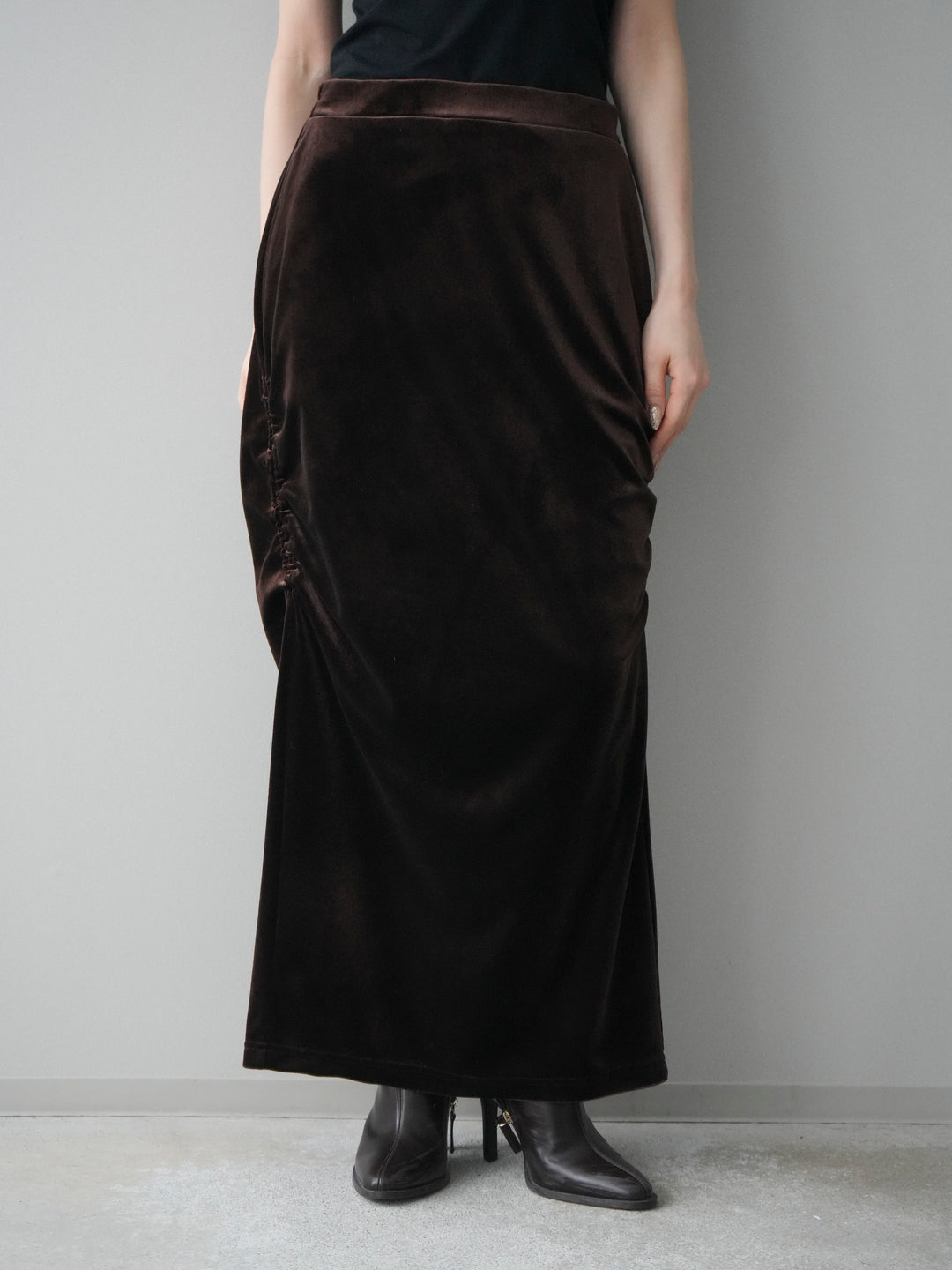 [予約]ギャザーベロアスカート/brown