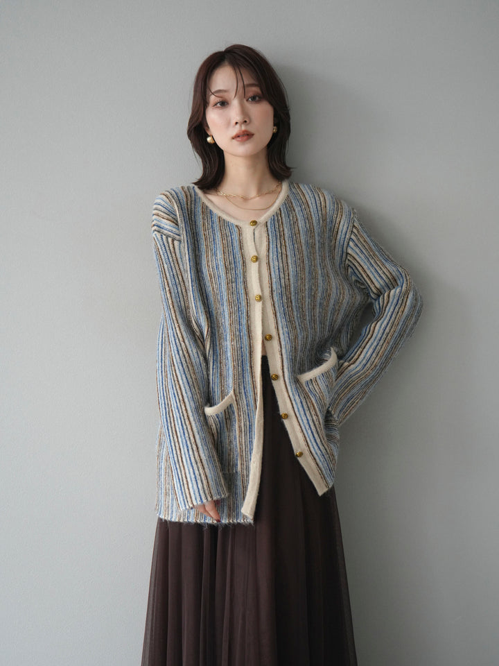 [予約]アンティークボタンストライプニットカーディガン/ivory