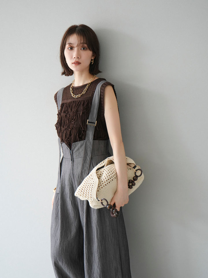 [予約]ストリングデザインハイウエストサロペット/チャコール