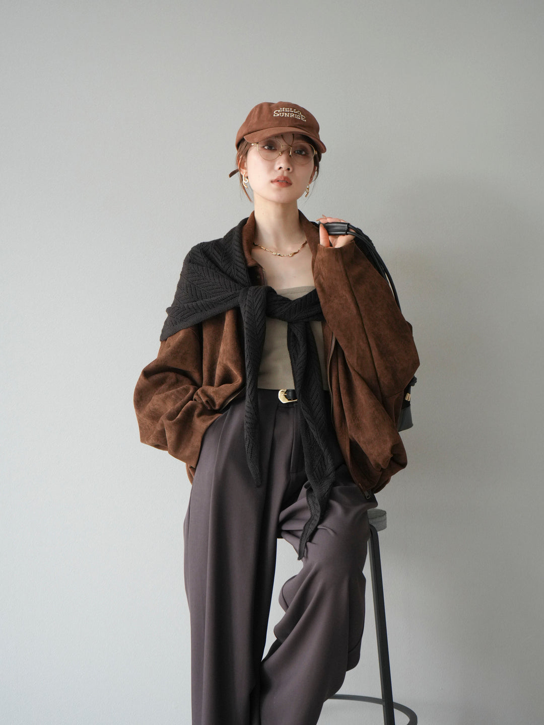 [SET] 麂皮外套+皮帶環設計寬褲（2套）