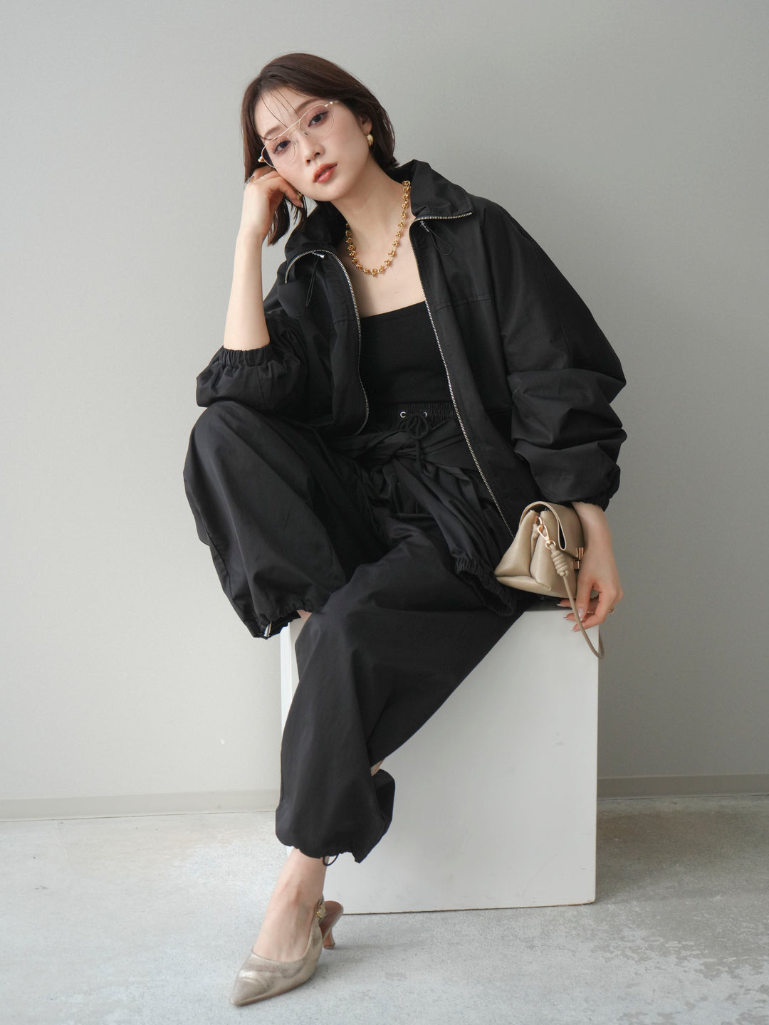 [予約]ビッグポケットコットンナイロンジップブルゾン/black