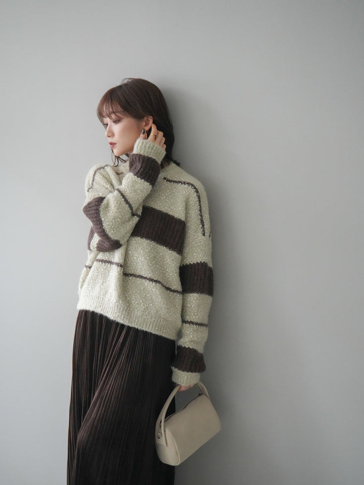 [予約]ネップヤーンボーダーニットプルオーバー/beige