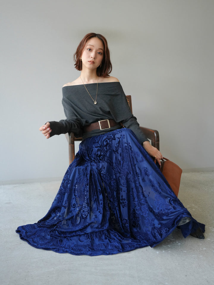 [予約]ベルト付オフショルカットソー/チャコール