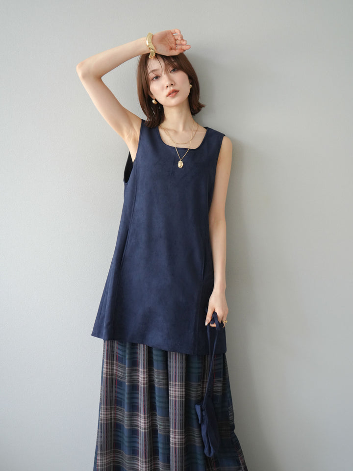 [予約]ショルダーポーチ付スウェードミニワンピース/ネイビー