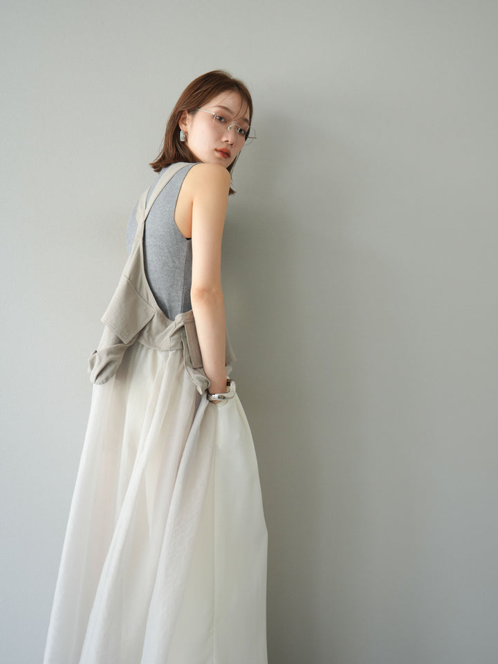 [SET] 戰術背心歐根紗洋裝 + 麻質寬鬆寬褲 (2 件套)