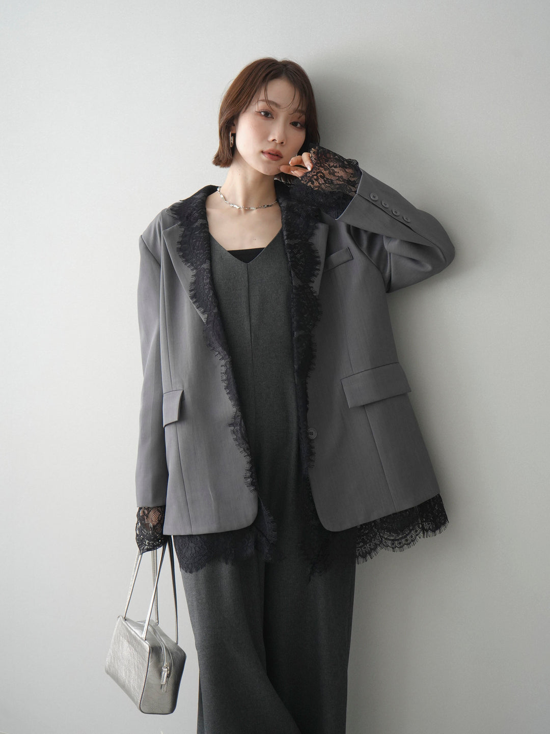 [予約]レースドッキングオーバージャケット/gray