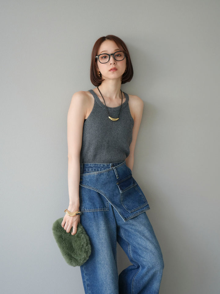 [予約]リブニットアメスリタンクトップ/グレー