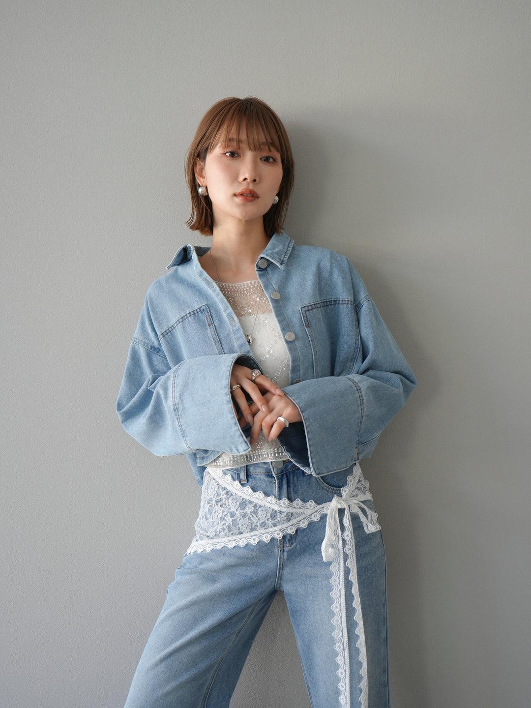 [予約]BIGカフスデニムショートシャツ/ブリーチ　
