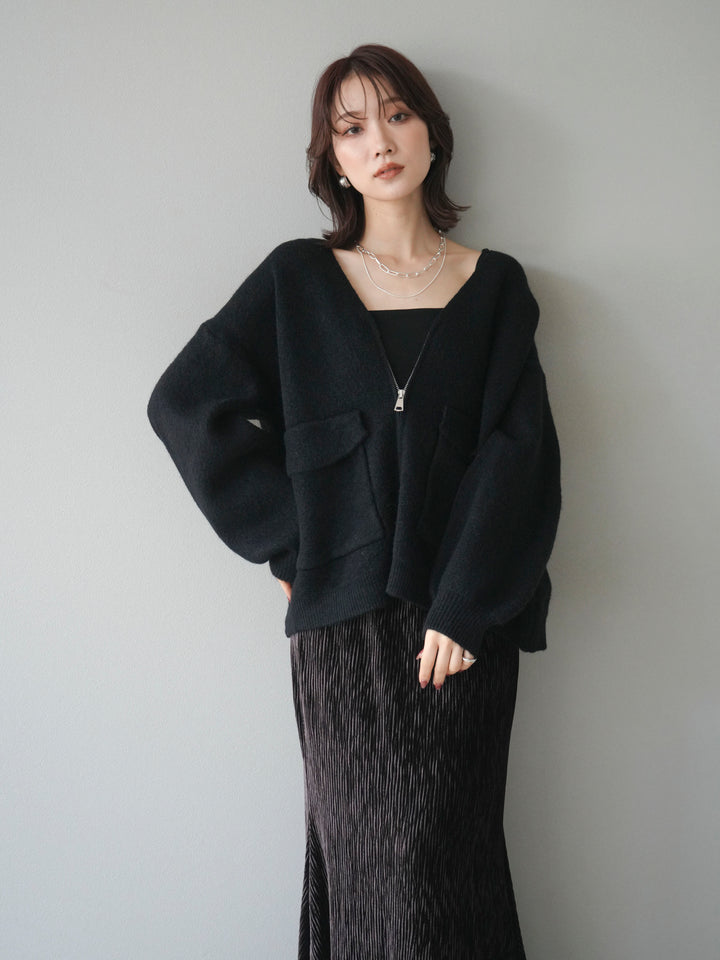 [予約]BIGポケットジップニットカーディガン/black
