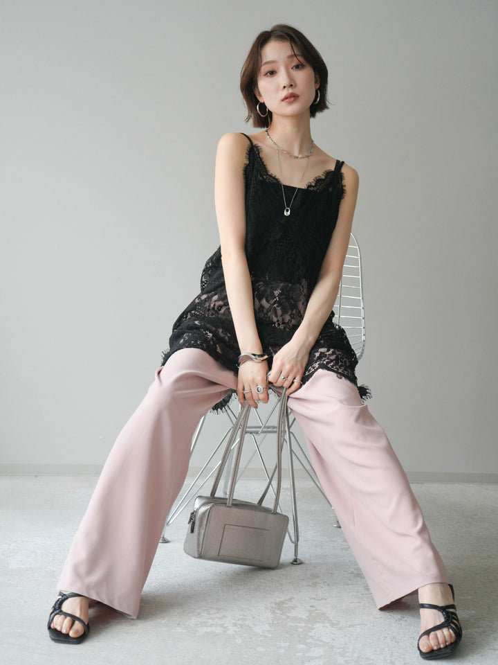 [SET]総レースチュニックキャミソール+ベルト付キーホルダーモチーフワイドパンツ(2set)