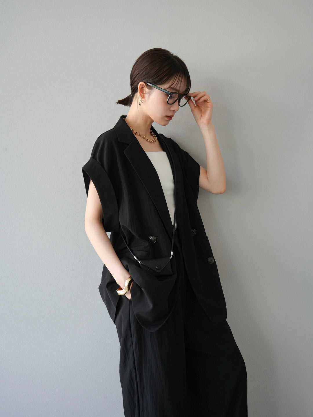 [SET]リネンライクノースリーブダブルジレ+リネンライクノースリーブダブルジレ(2set)