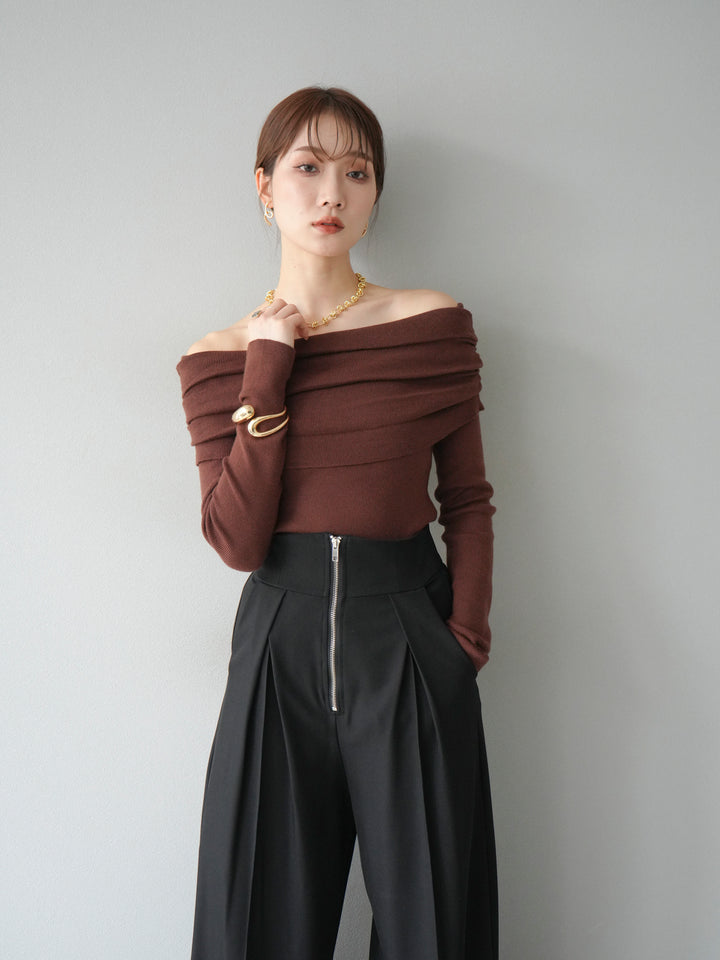 [予約]オフショルニットプルオーバー/ブラウン