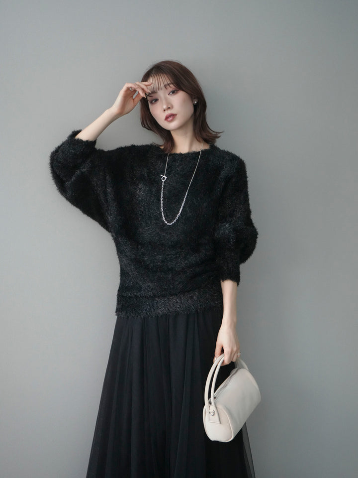 [予約]ラメシャギードルマンニットプルオーバー/black