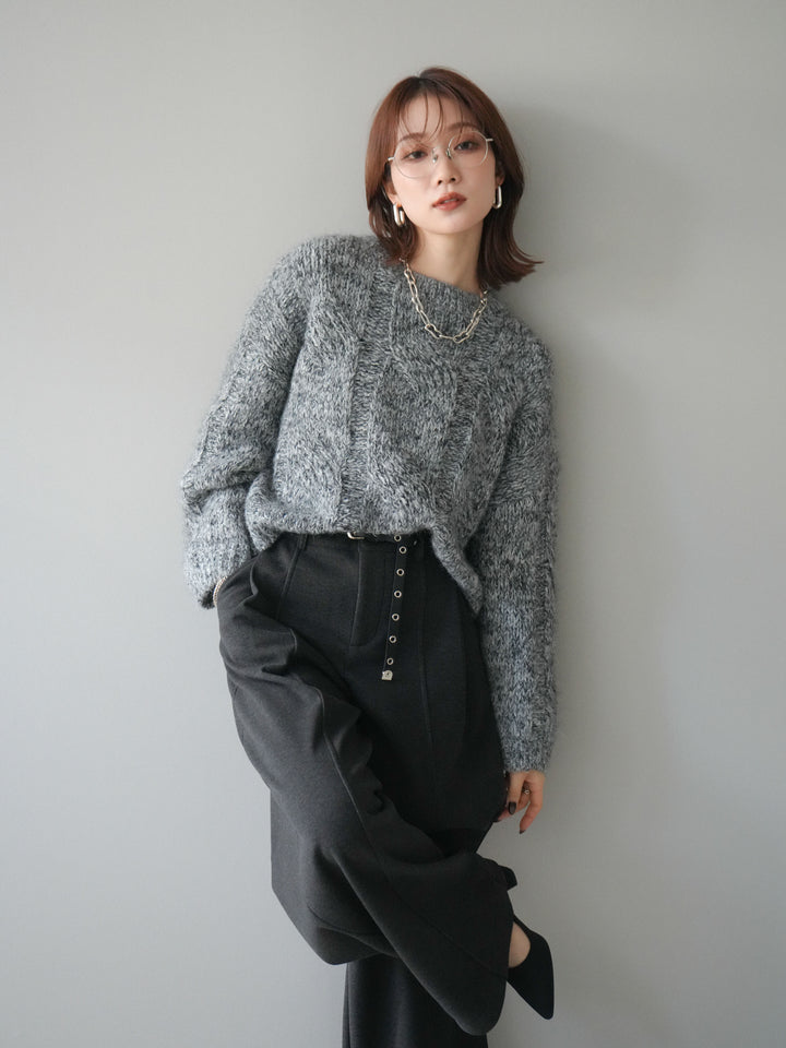 [予約]ワイドケーブルミックスニットプルオーバー/gray