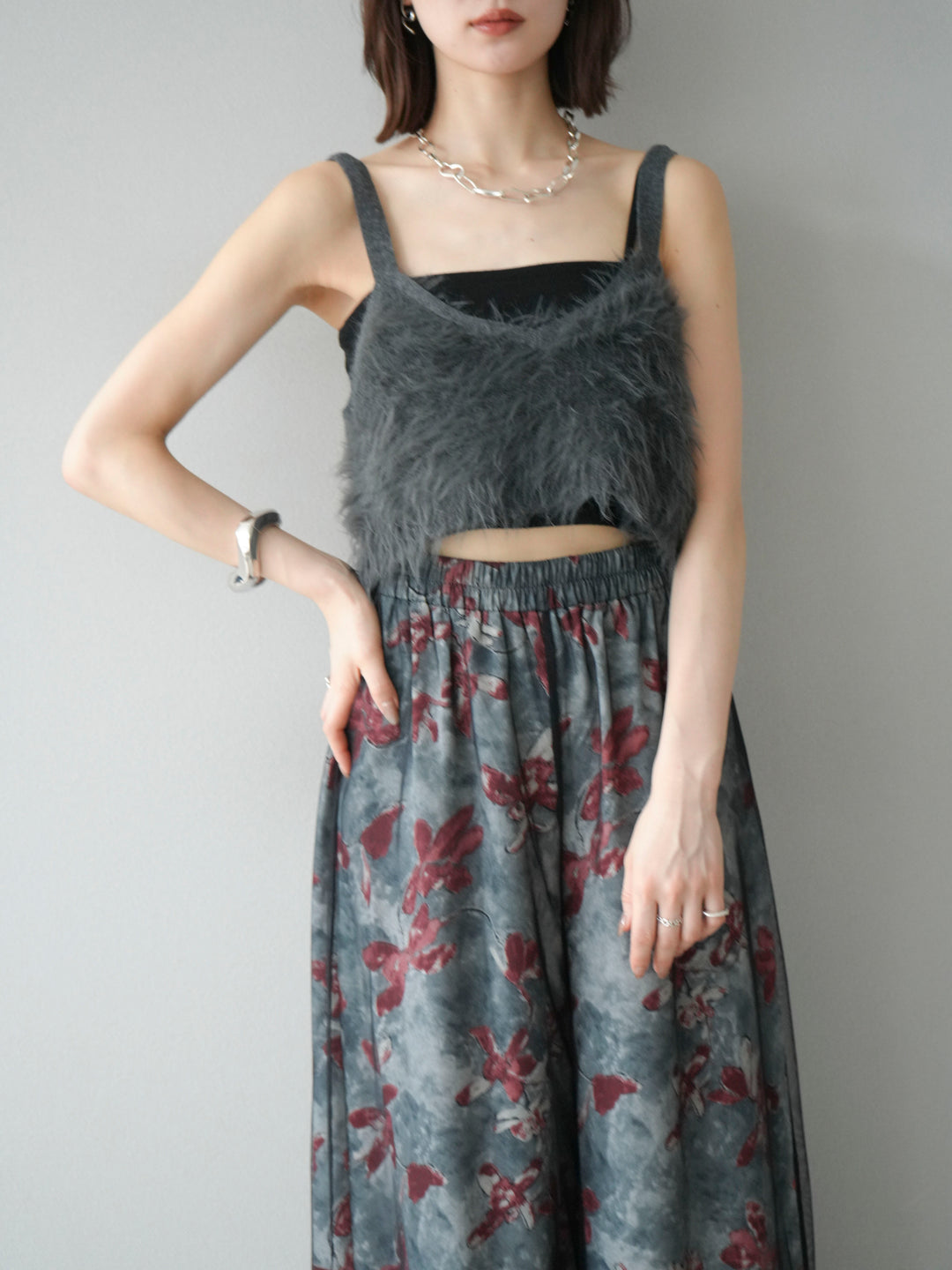 [予約]シャギーニットビスチェ/チャコール