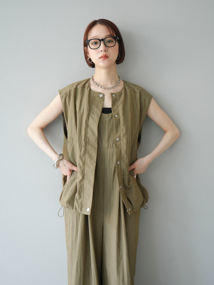 [SET]リネンライクビスチェデザインサロペット+リネンライクドロストバルーンブルゾン(2set)