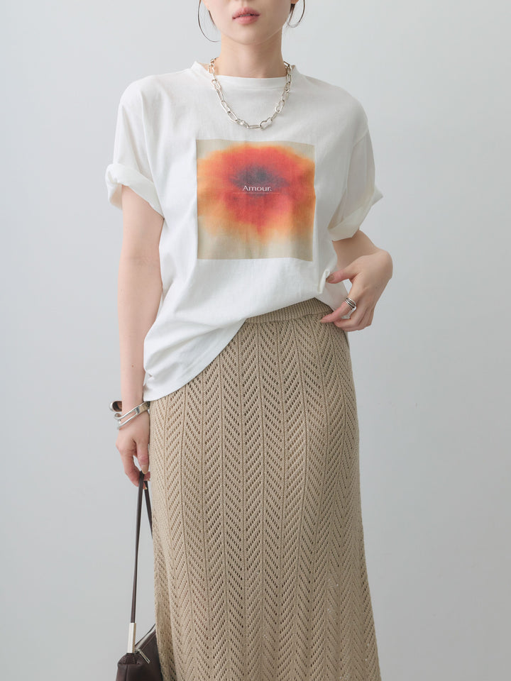 [SET]ニュアンスフローラルフォトTEE+クロシェシアーセミフレアスカート(2set)