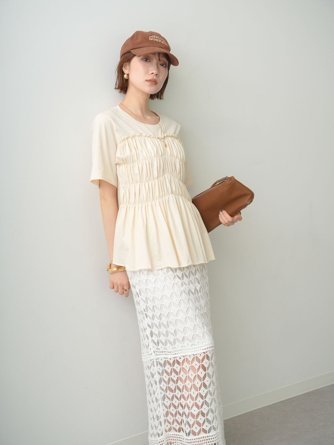 [SET]クールタッチシャーリングTEE+クロシェレースIラインスカート(2set)