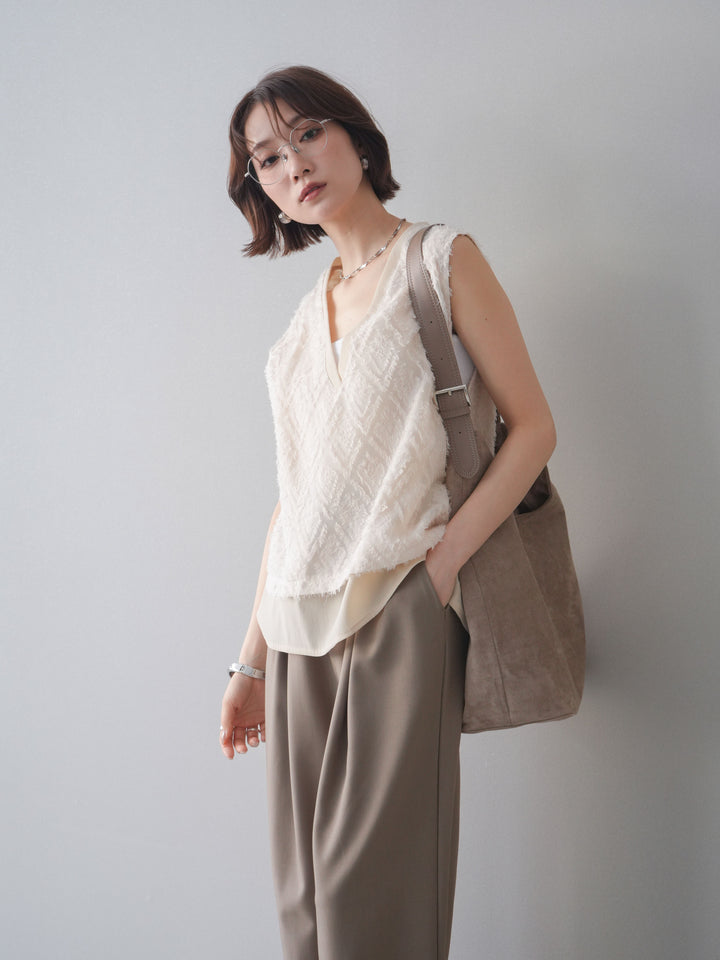 [SET]フリンジレイヤードVネックノースリーブ+フリンジレイヤードVネックノースリーブ(2set)