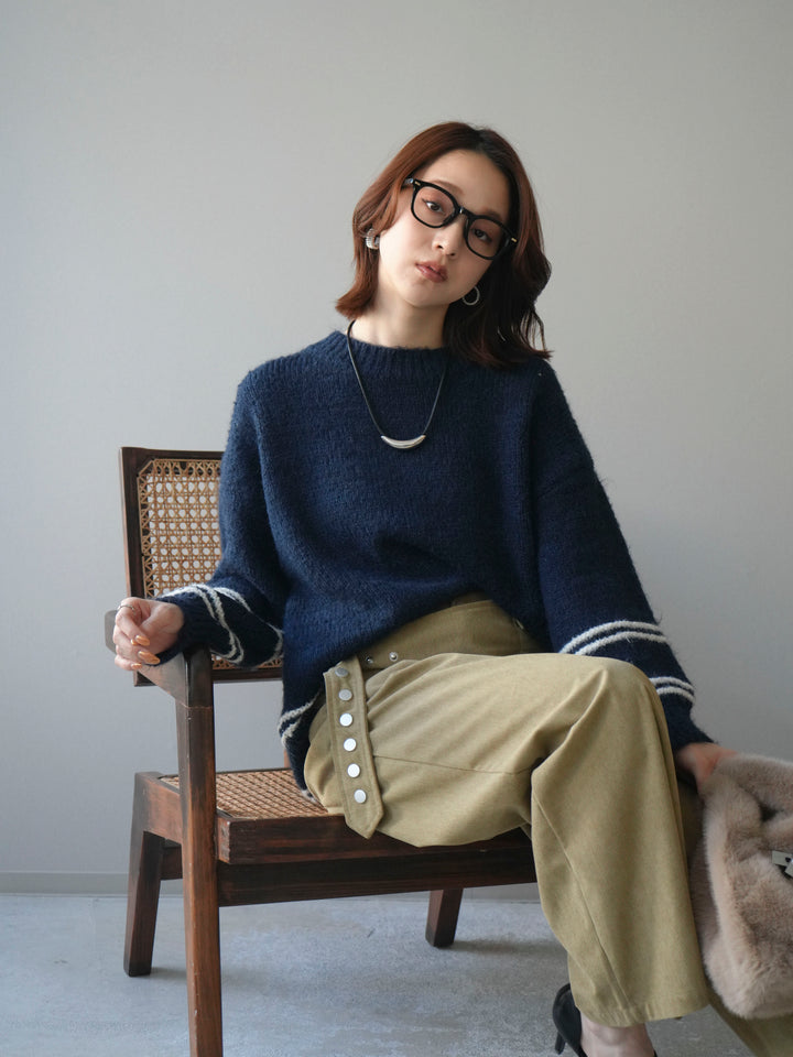 [SET]クルーネックラインボーダーニットプルオーバー+選べるアクセセット(2set)