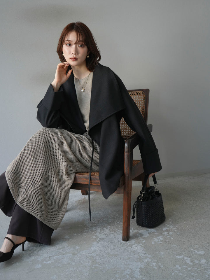 [予約]メッシュ切替ノースリーニットワンピース/beige