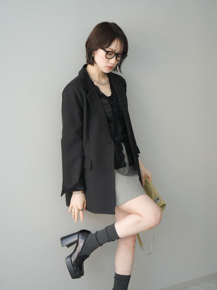 [SET]バックスリットデザインジャケット+ベルト付カーゴミニスカート(2set)