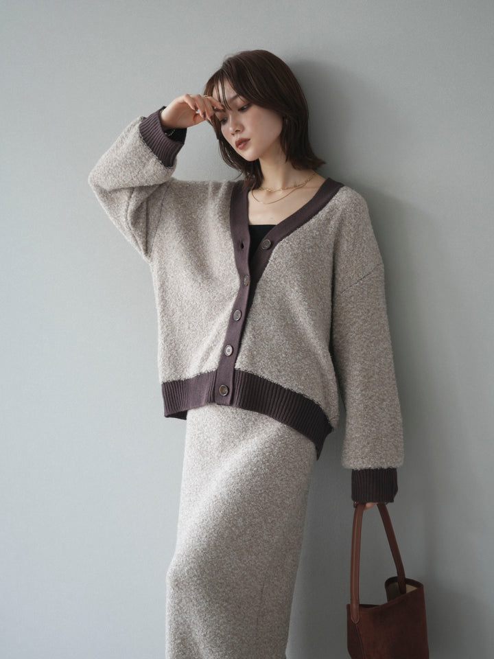 [予約]ブークレバイカラーニットカーディガン/beige