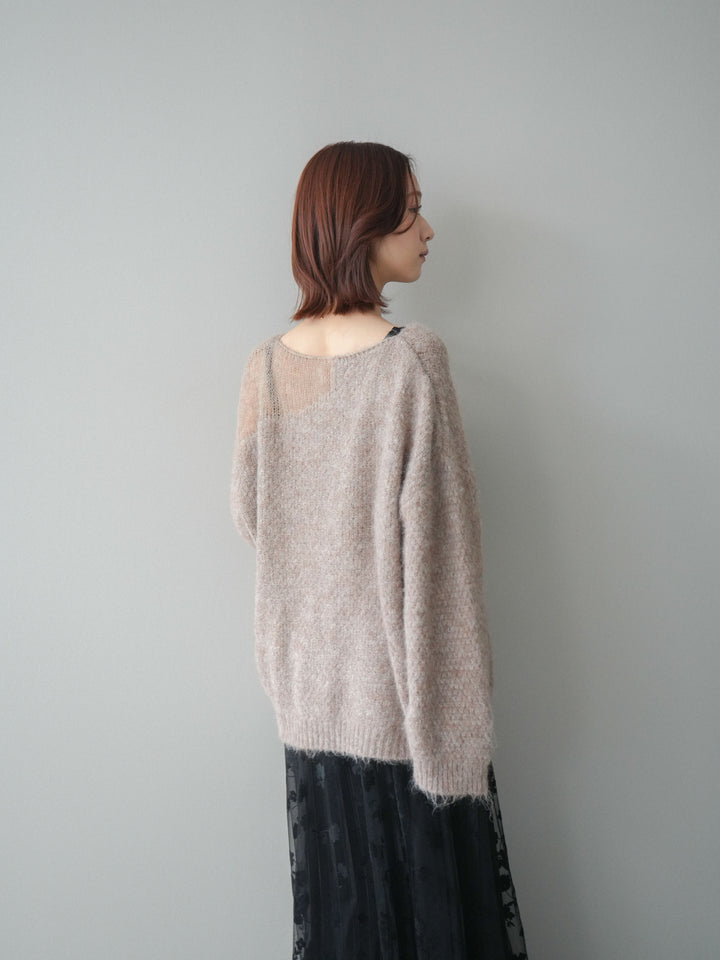 [SET]透かしデザインニットプルオーバー+フラワーフロッキーチュールプリーツスカート(2set)