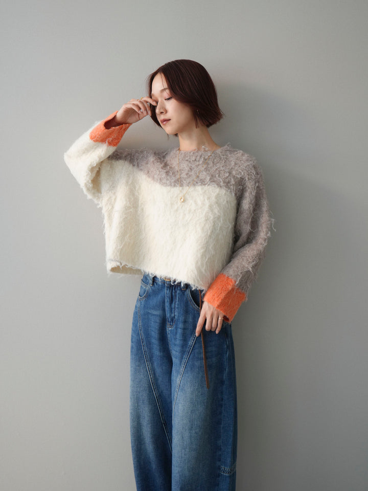 [SET]バイカラーモヘアタッチニットプルオーバー+選べるアクセセット(2set)