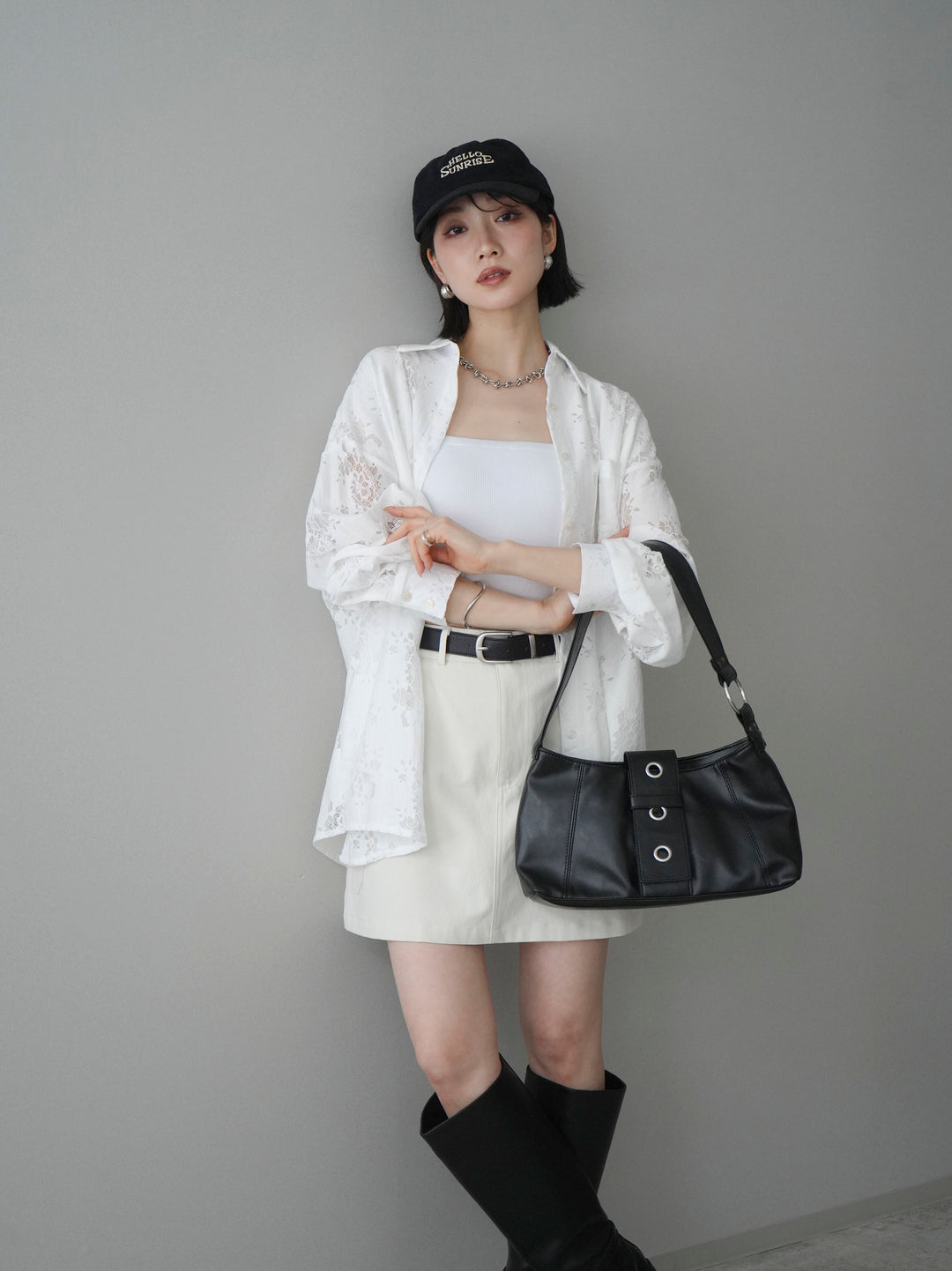 [SET]ジャガードレースオーバーシャツ+選べるアクセセット(2set)