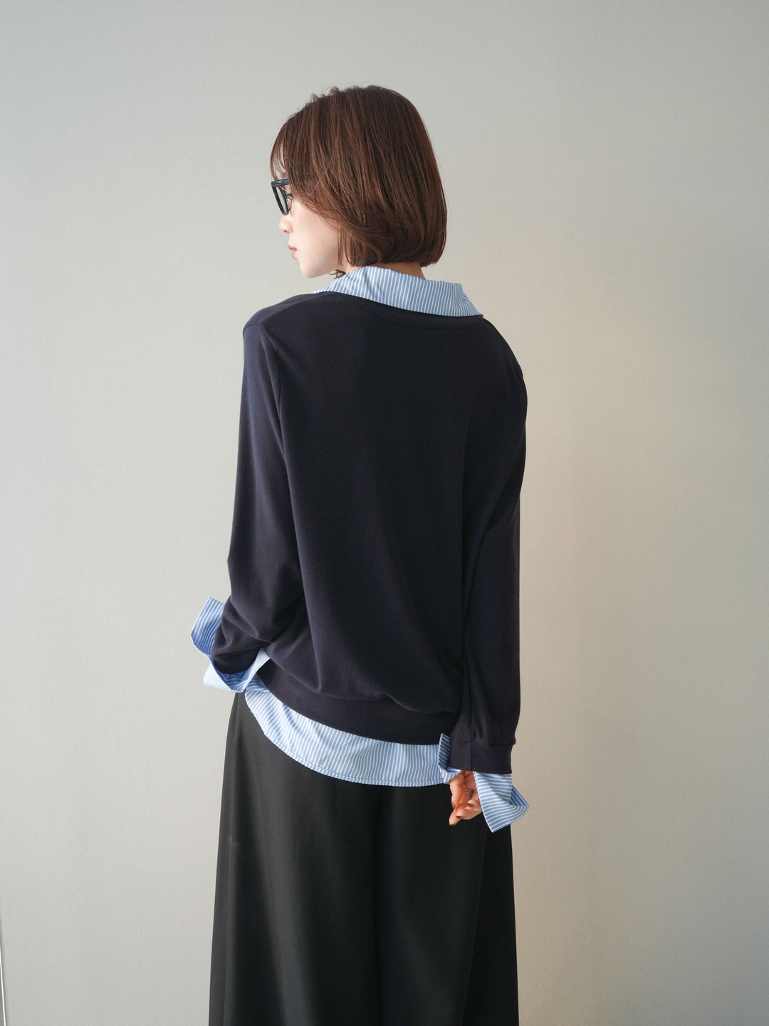 [予約]シャツレイヤードデザインカットプルオーバー/navy