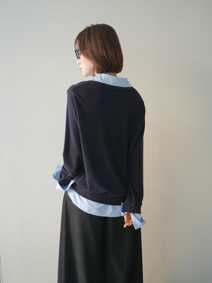 [予約]シャツレイヤードデザインカットプルオーバー/navy