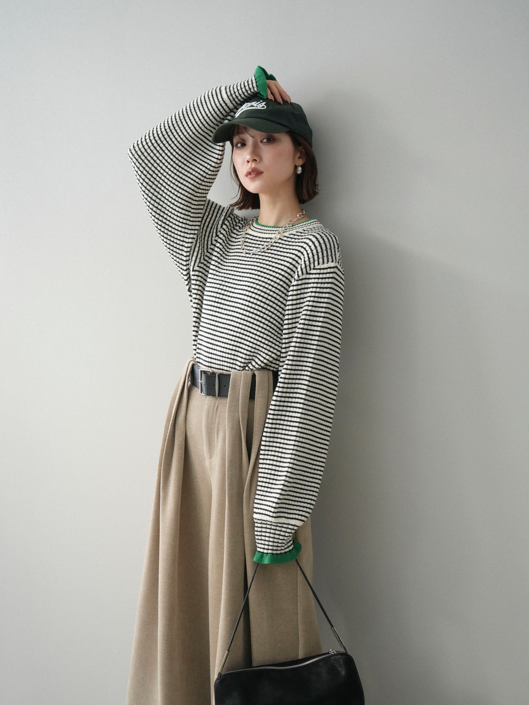 [SET]ラメ異素材ボーダーリブニットプルオーバー+ラメ異素材ボーダーリブニットプルオーバー(2set)