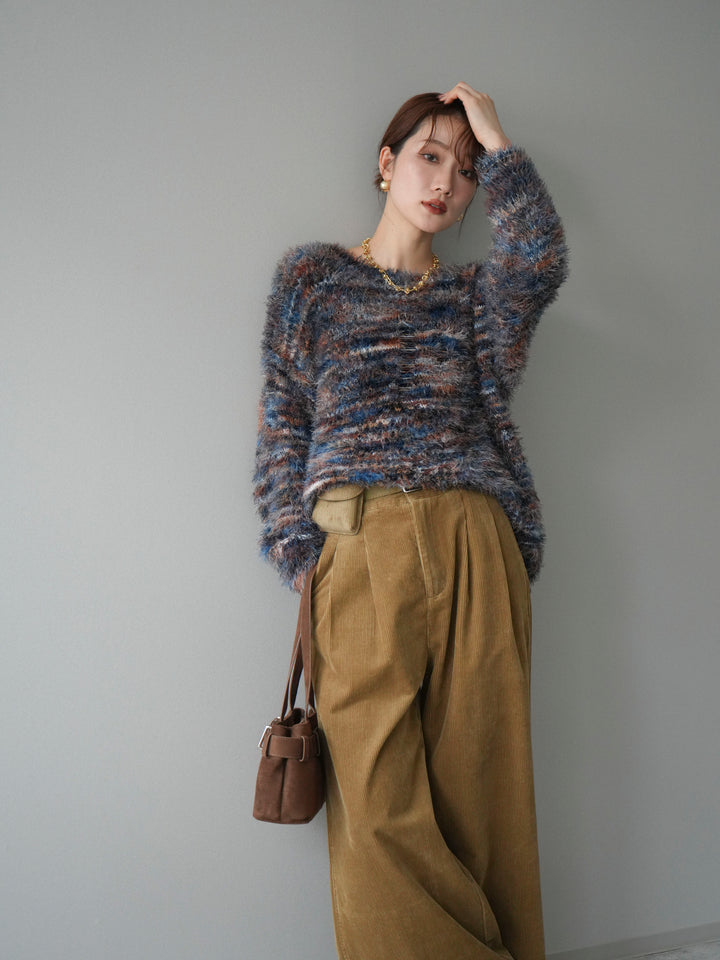 [予約]ミックスシャギールーズニットプルオーバー/blue