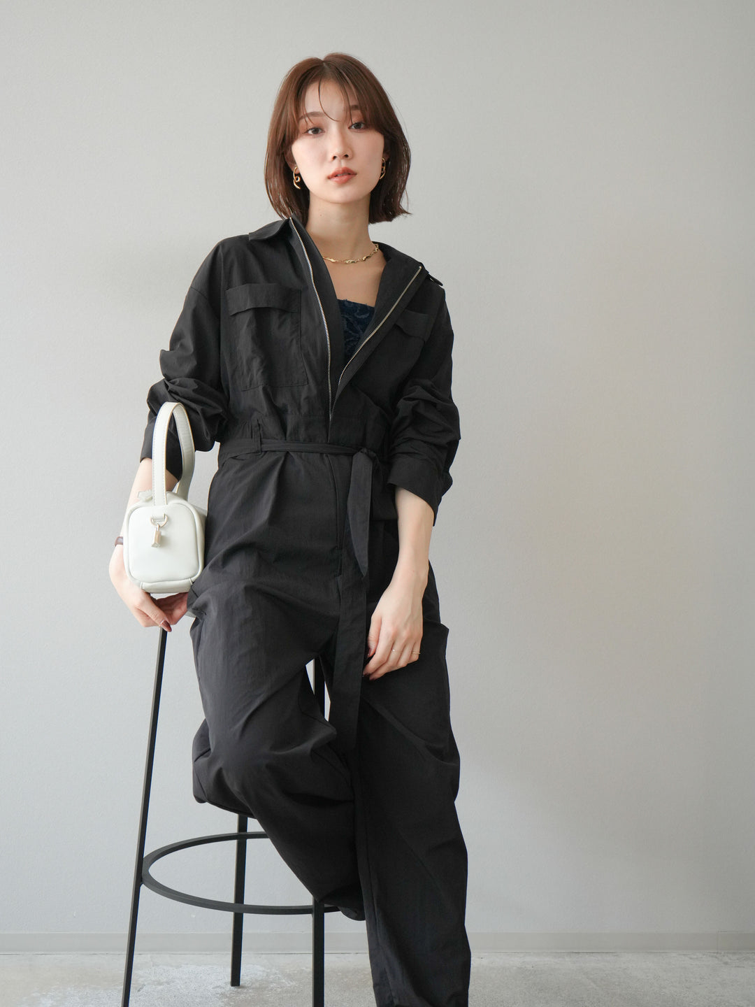 [予約]ナイロンジャンプスーツ/ブラック