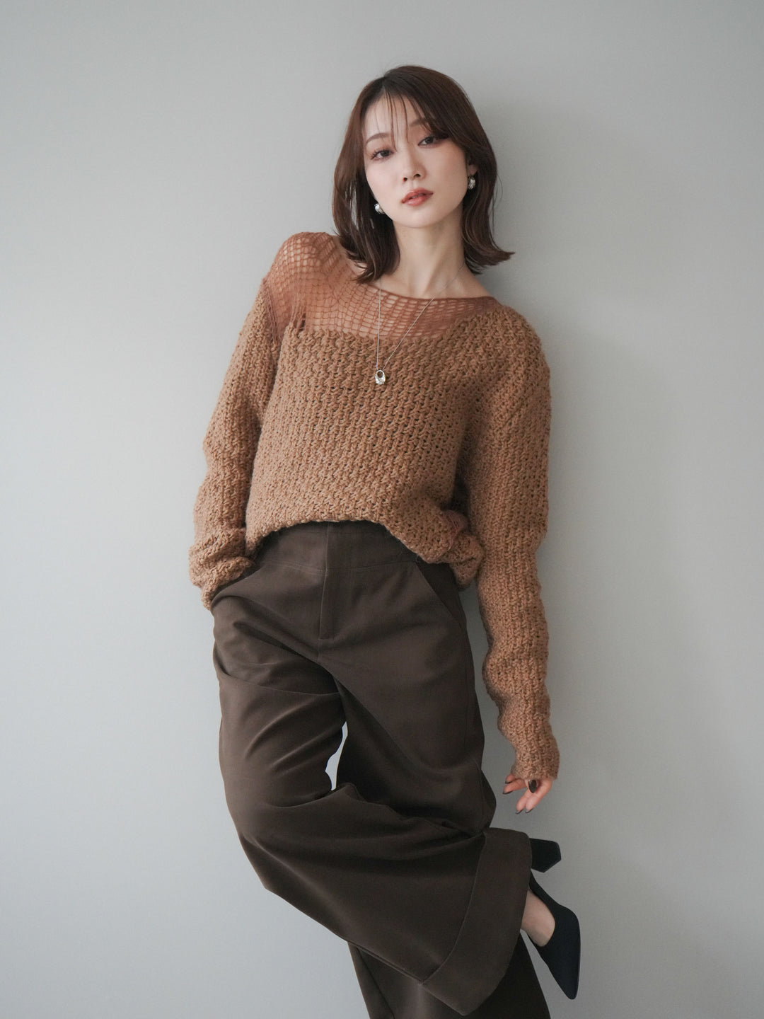 [予約]ダメージデザインニットプルオーバー/camel