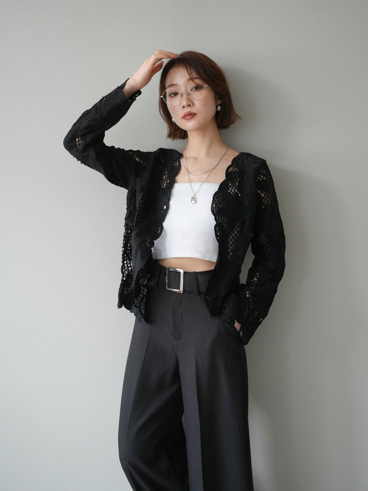 【套裝】3D蕾絲蕾絲上衣+內建胸罩羅紋抹胸吊帶背心（兩件組）