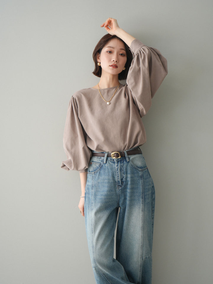 [予約]2WAYピーチスキンボリュームスリーブブラウス/mocha