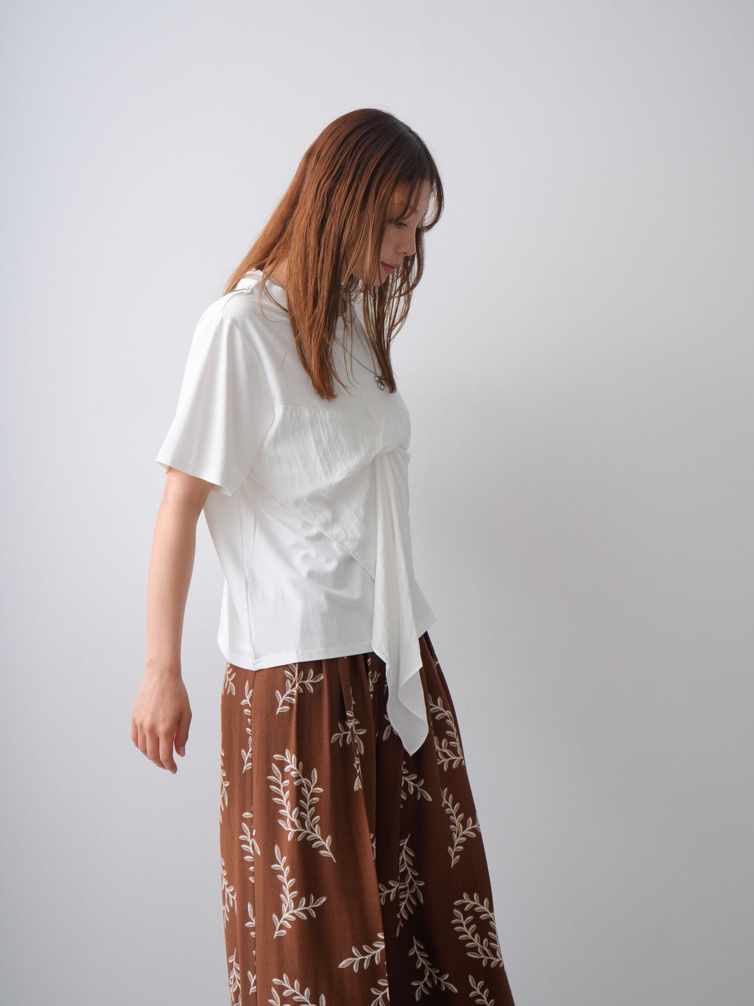 [SET]ラッフルドッキングTEE+リーフプリントタックワイドパンツ(2set)