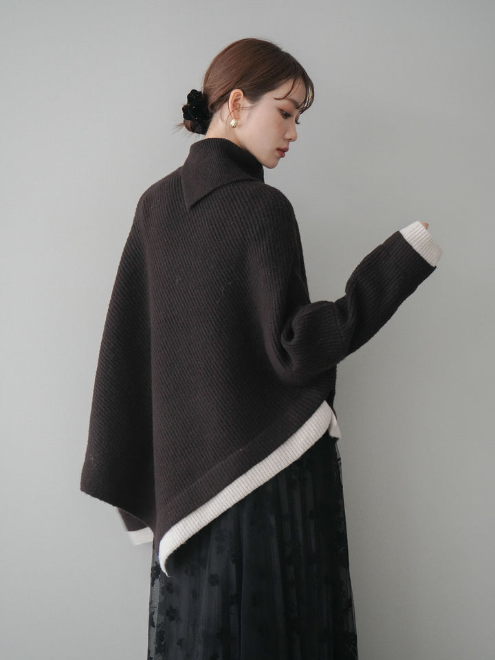 [予約]配色アシンメトリードルマンニットプルオーバー/brown