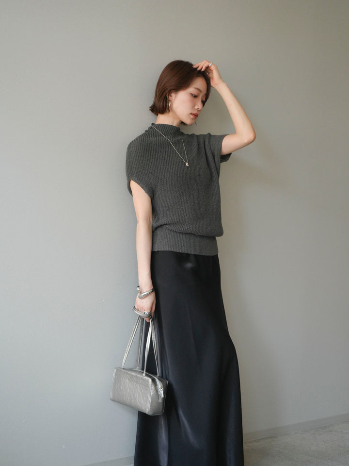 [予約]アシンメトリーローゲージニットトップス/charcoal