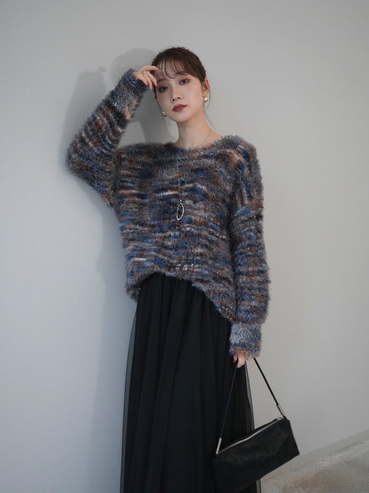 [予約]ミックスシャギールーズニットプルオーバー/blue