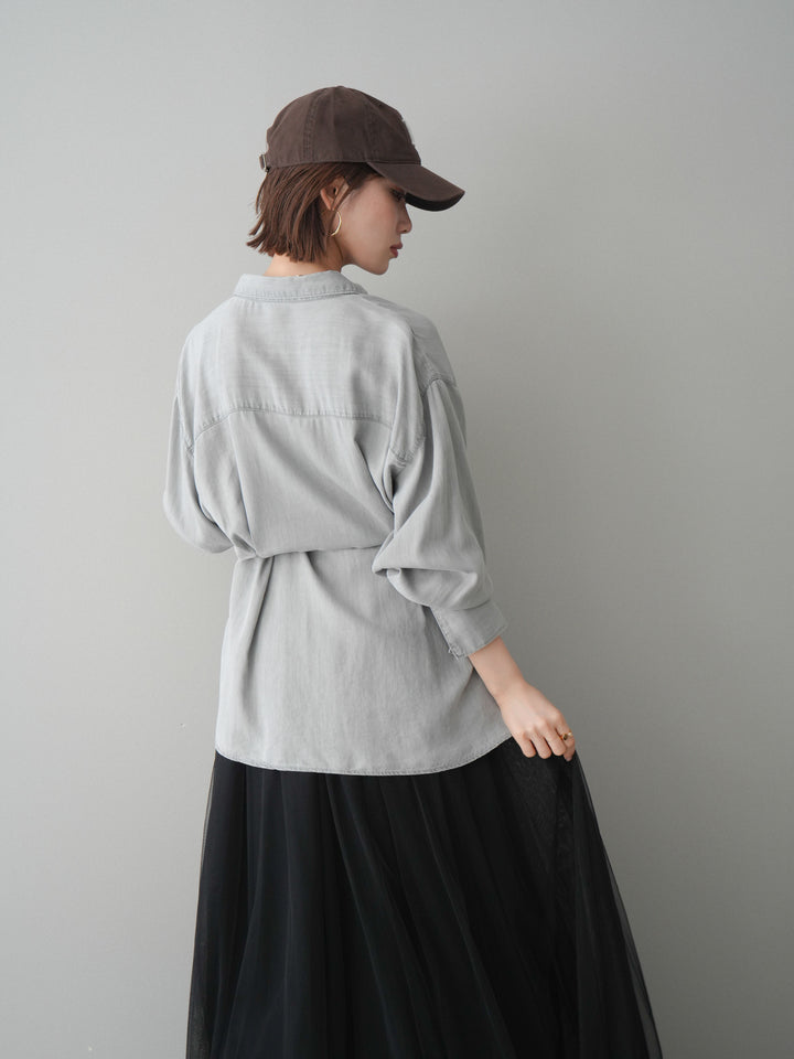 [SET]テンセルデニムタックシャツ+チュールボリュームスカート(2set)